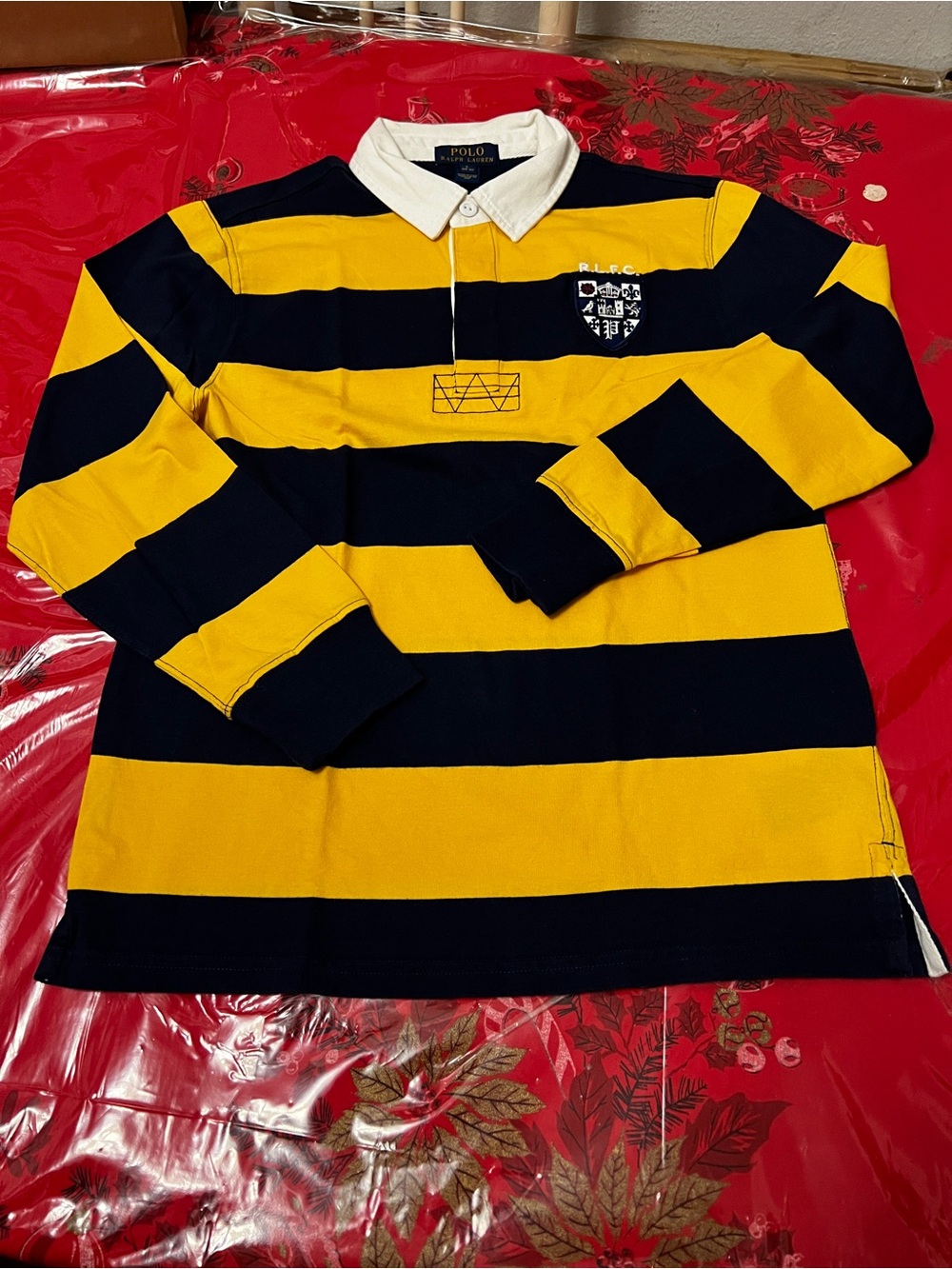 Polo by Ralph Lauren Yellow & Navy Wide-Stripe Rugby Shirt kids Sz Large